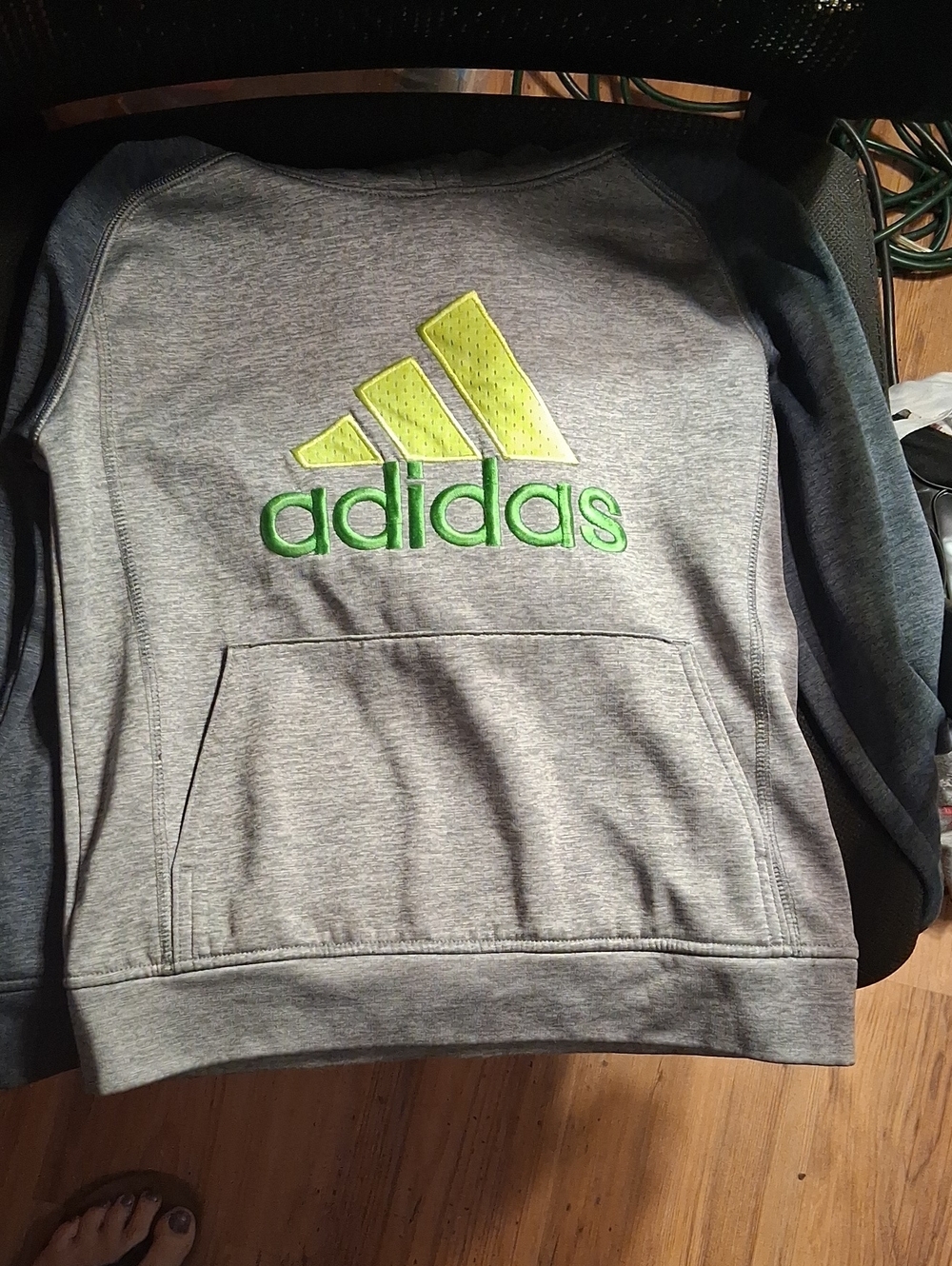 Adidas Gray Pullover Hoodie with Lime Logo